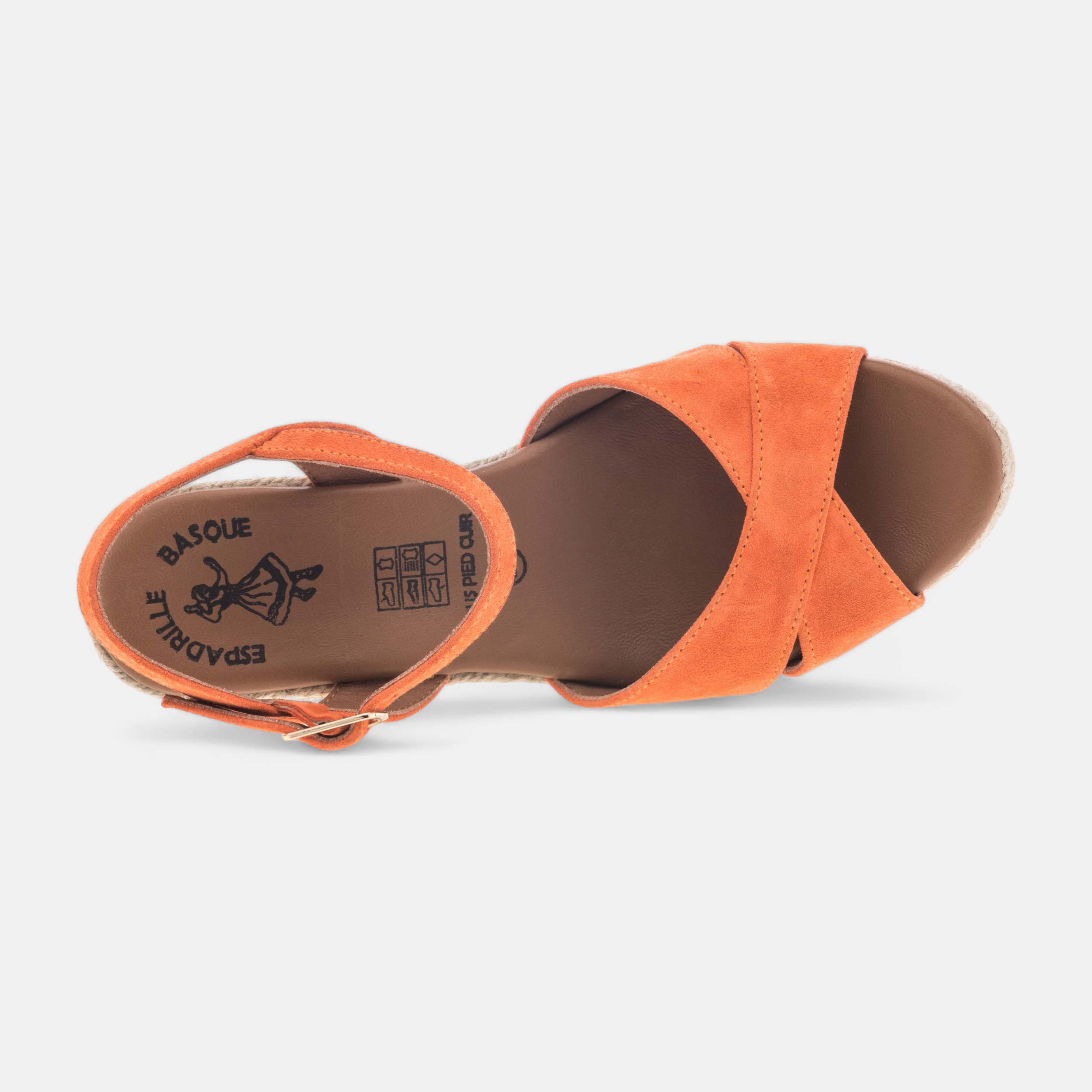 Espadrilles a talon Femme en cuir orange France FR