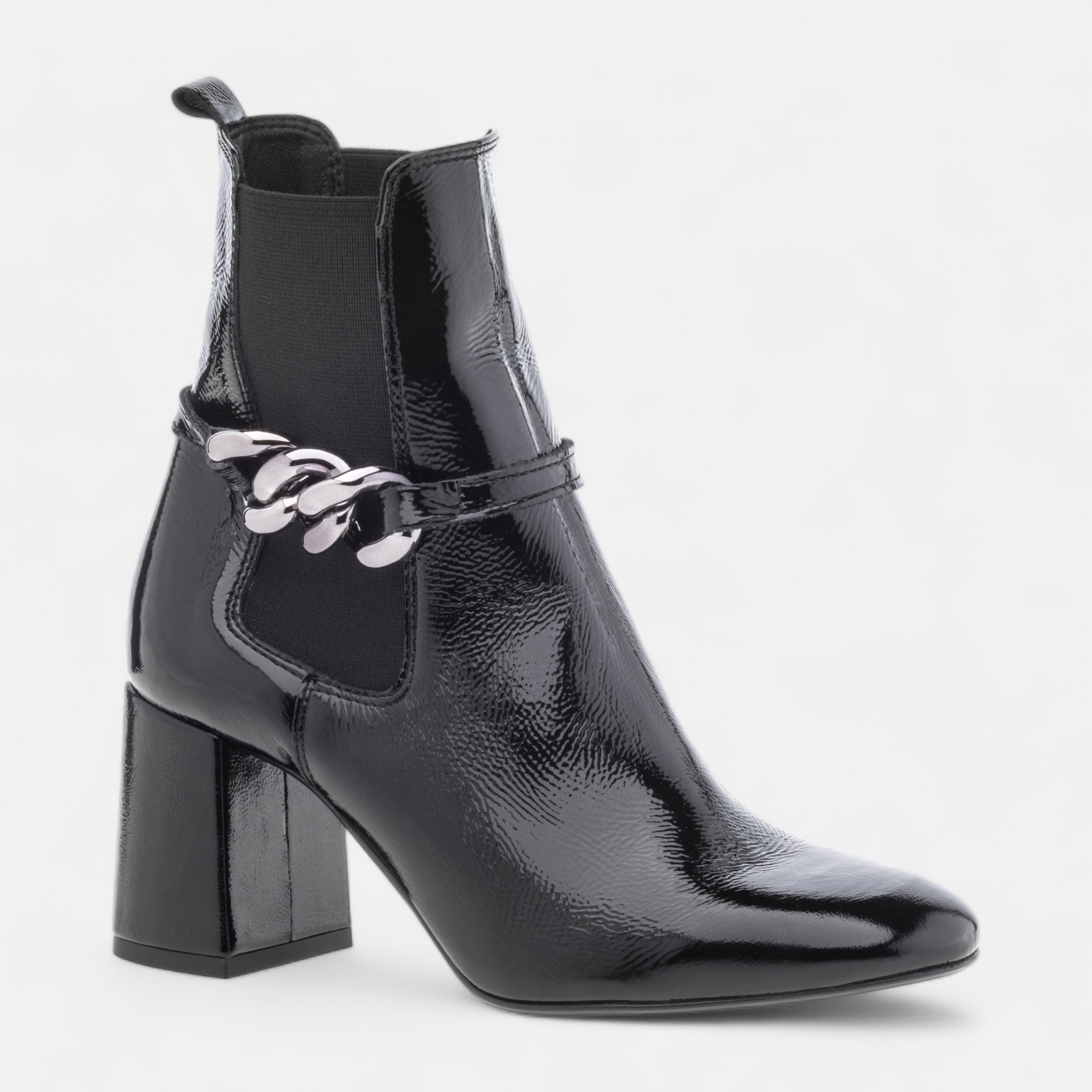 Boots chelsea a talon Femme en cuir noir vernis France FR