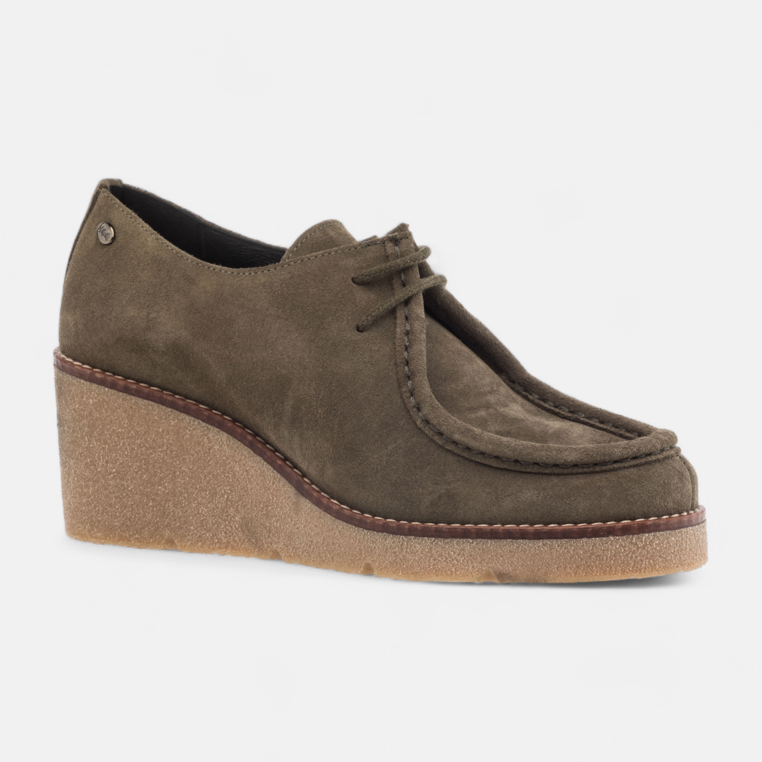 Derbies a talon compense Femme en cuir kaki France FR