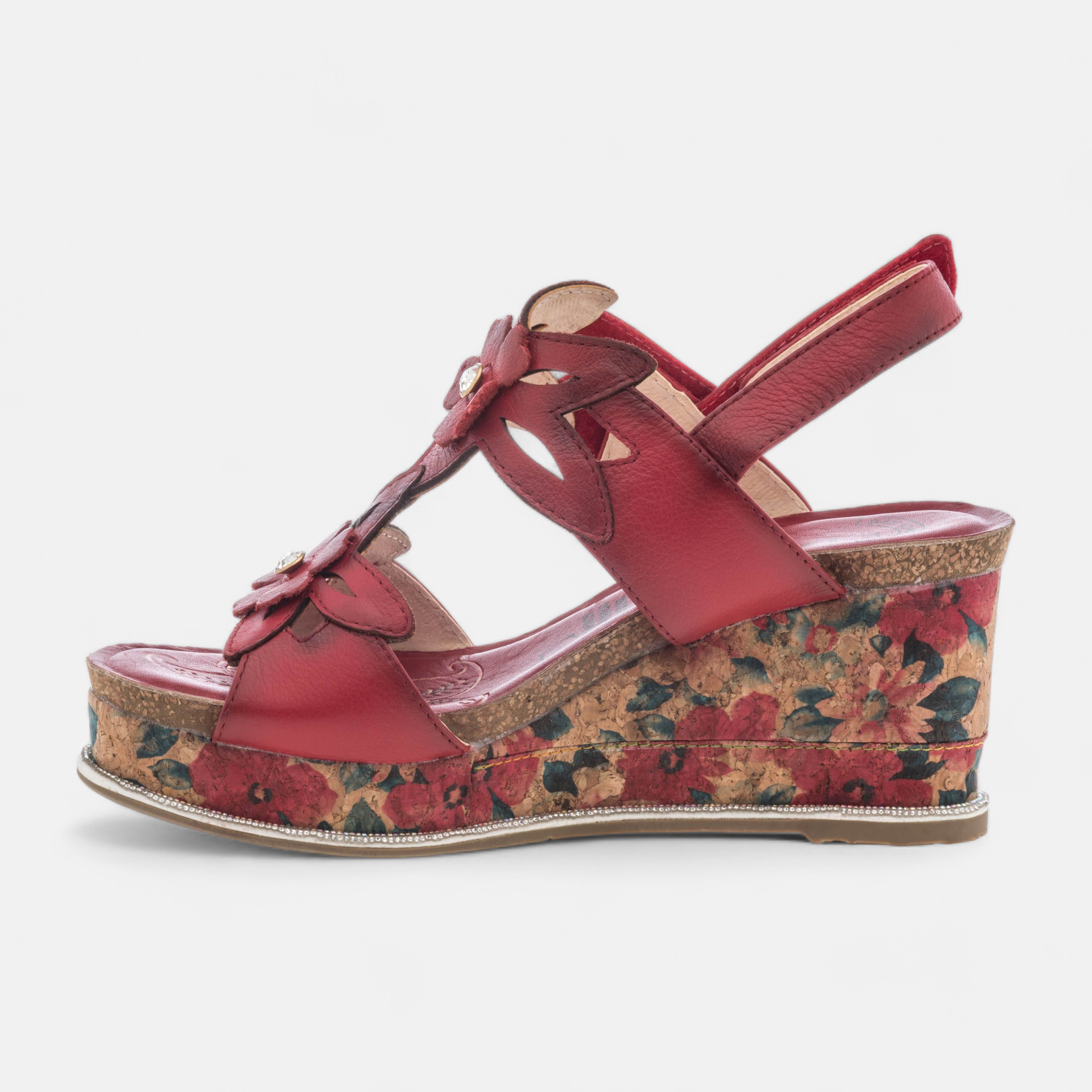 Sandales a talon compense Femme en cuir rouge France FR