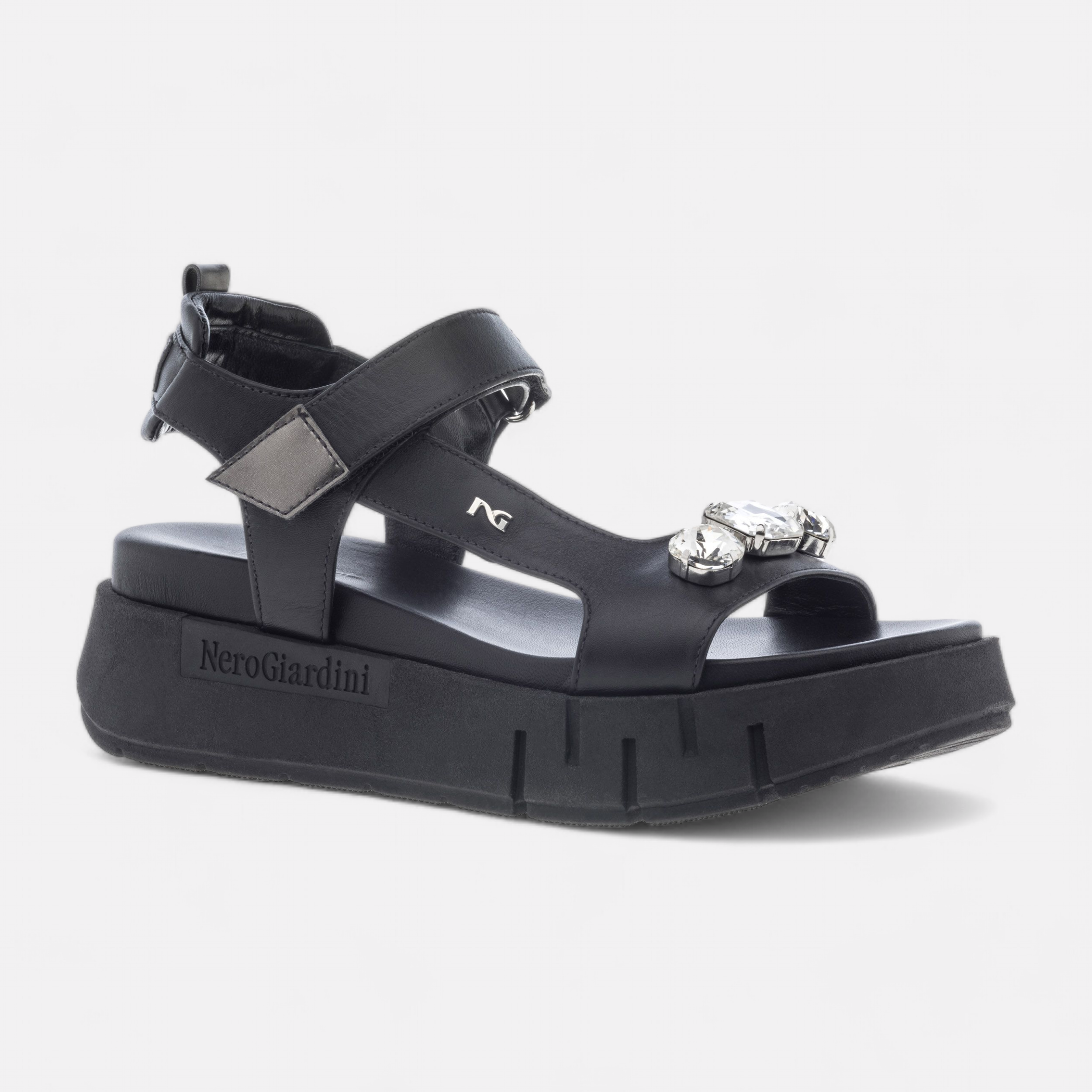 Sandales a talon compense Femme en cuir noir France FR