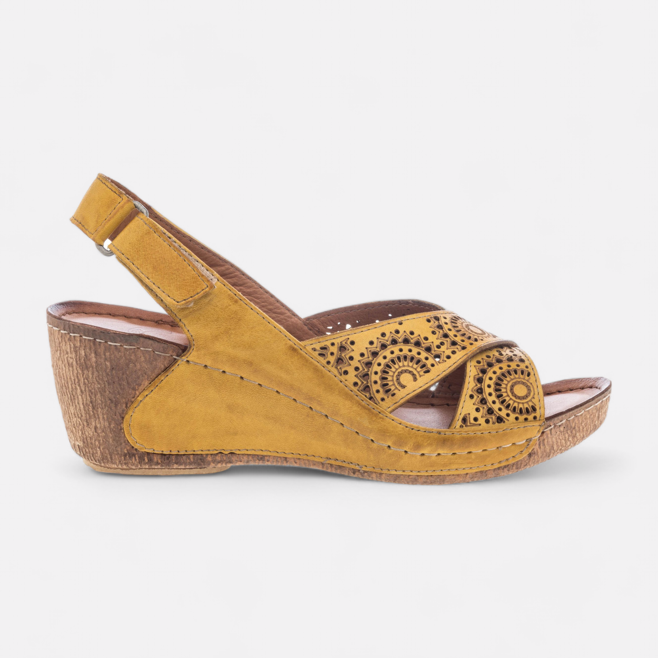 Sandales a talon Femme en cuir jaune France FR