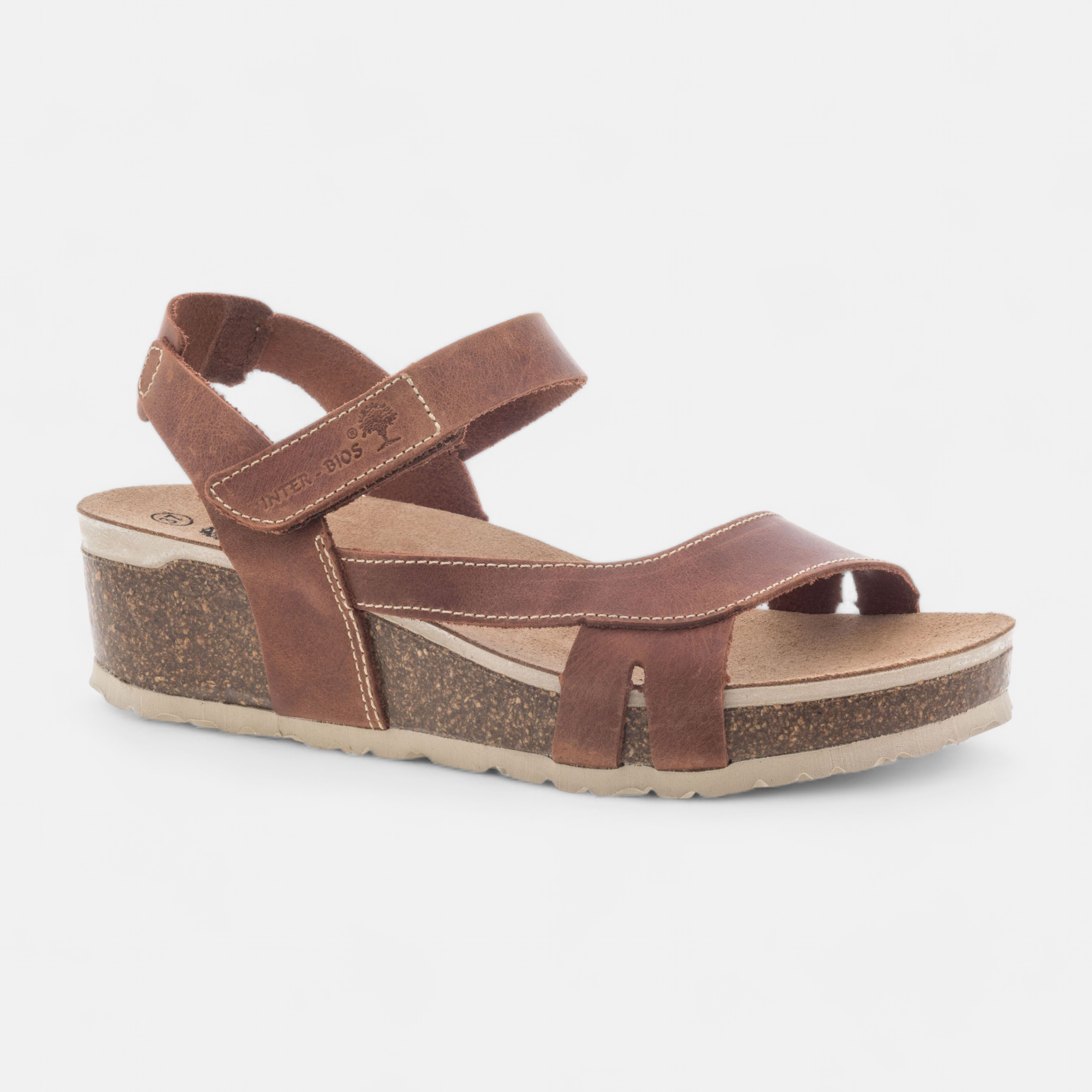Mules semelle liege a talon compense Femme en cuir marron France FR