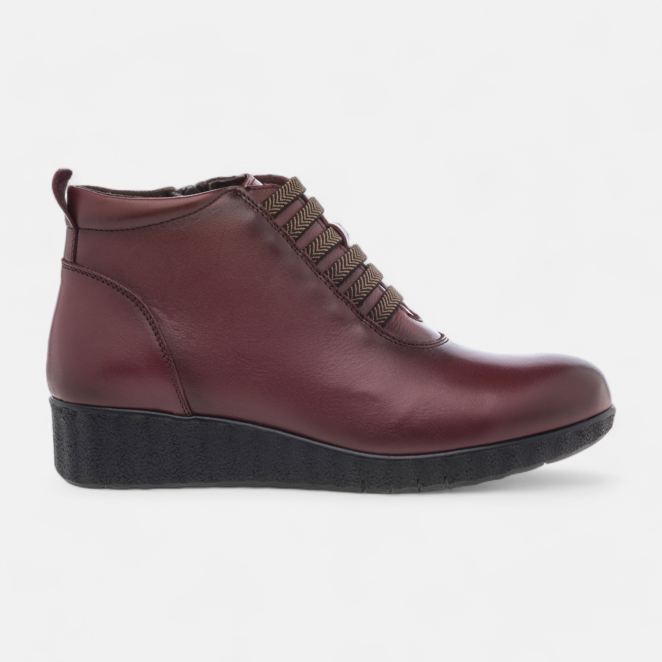 Bottines pieds sensibles a talon compense Femme en cuir rouge France FR