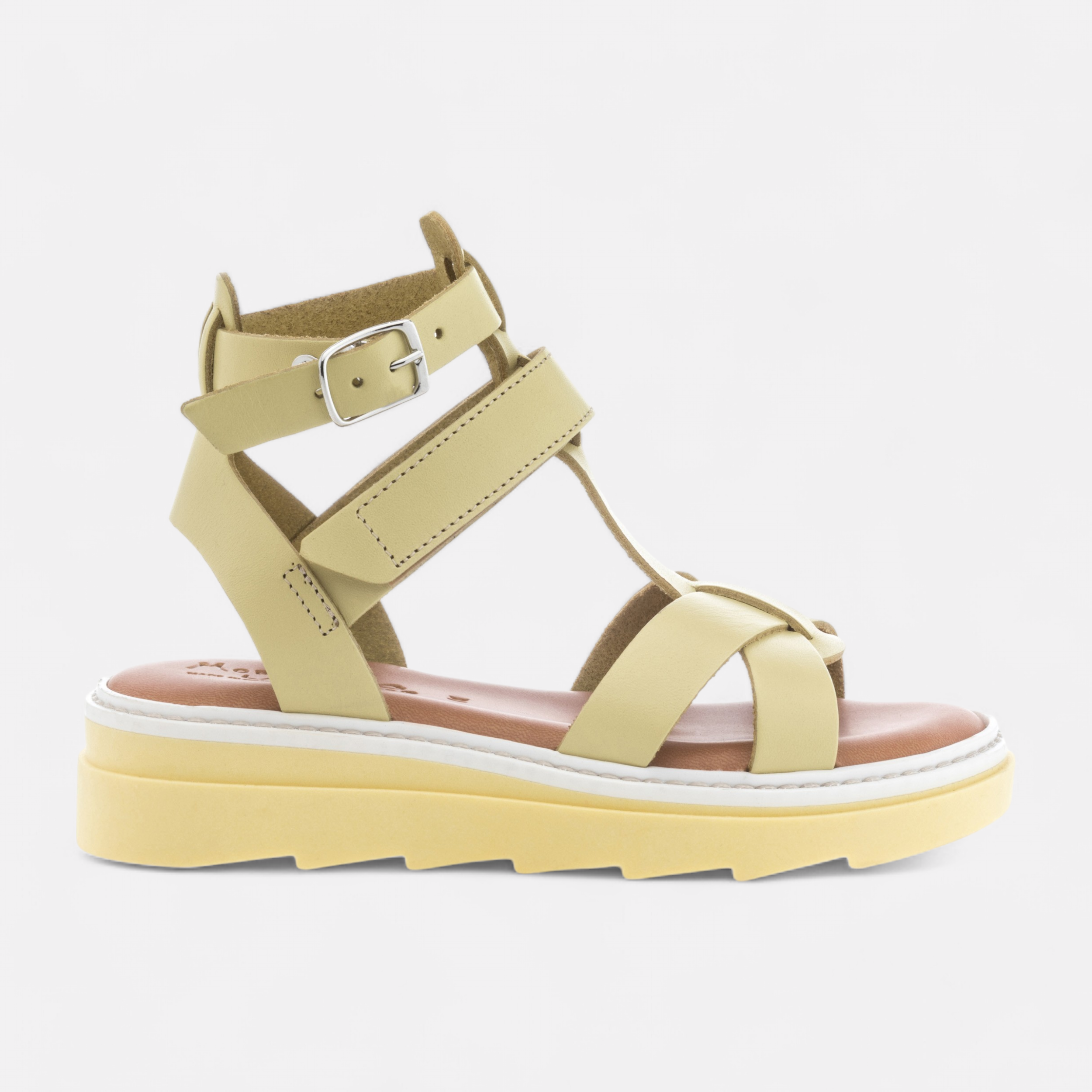 Nu pieds a talon compense Enfant en cuir jaune France FR
